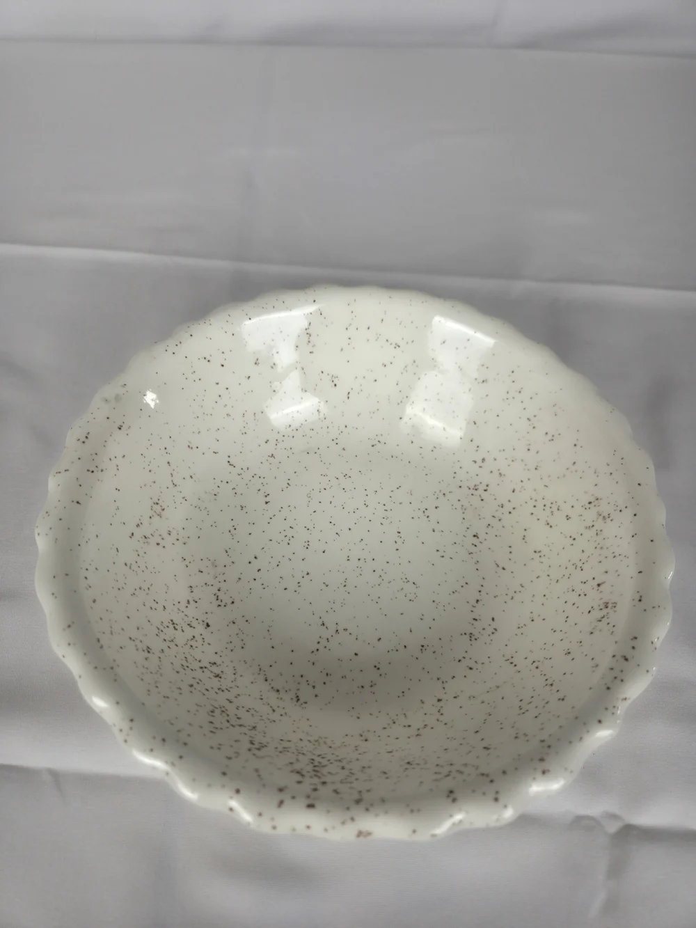 Vintage..Speckled White Ceramic Serving Bowl